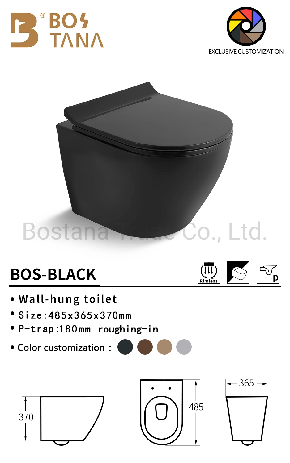 CE Wall Hung Ceramic Two Piece Bathroom P-Trap Toilet for Adult Sanitary Ware
