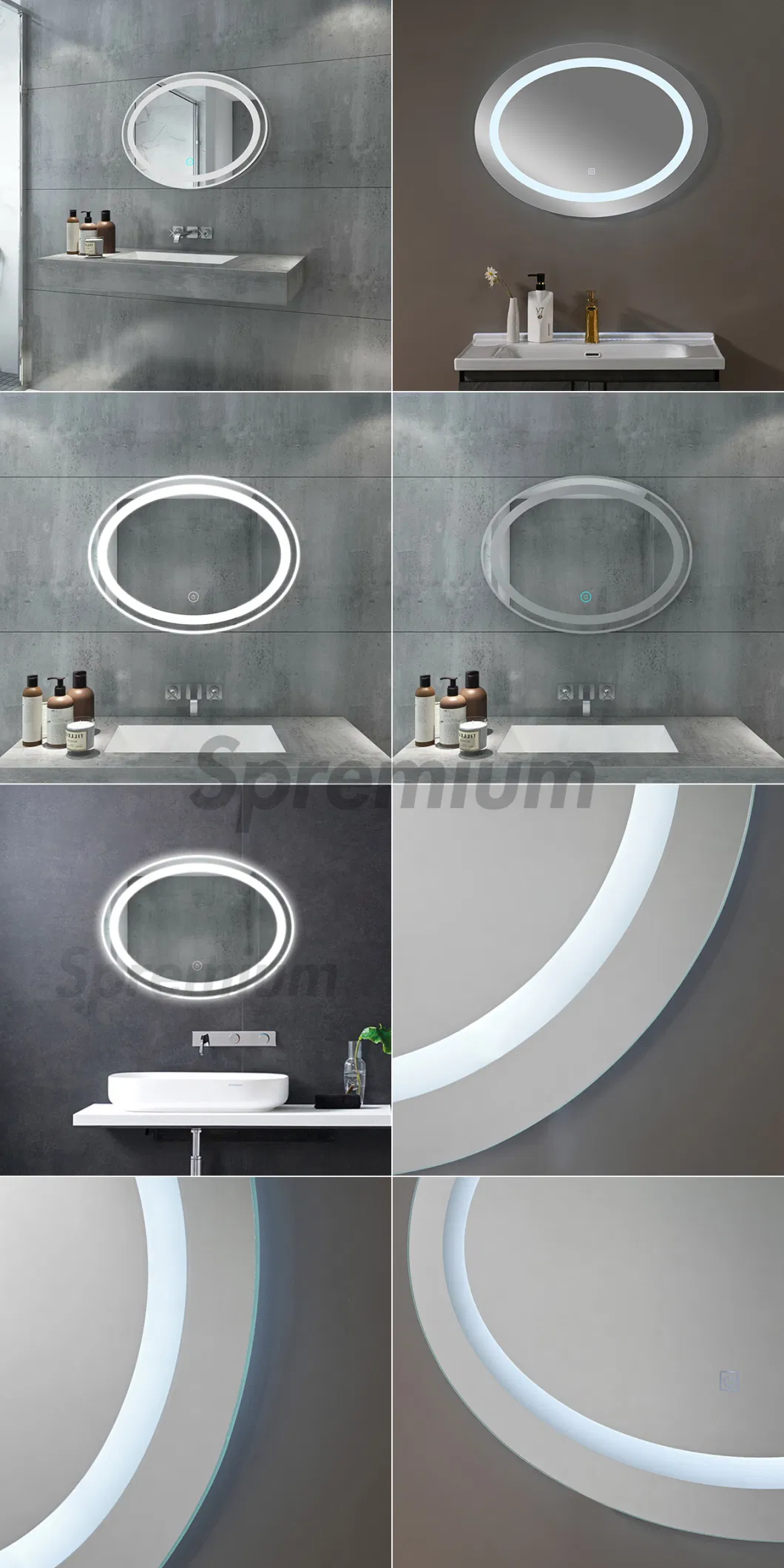Defogging Contemporary Wall Electronic Miroir Smart LED Bathroom Mirror Oval Frameless Backlit Mirrors Touch Switch