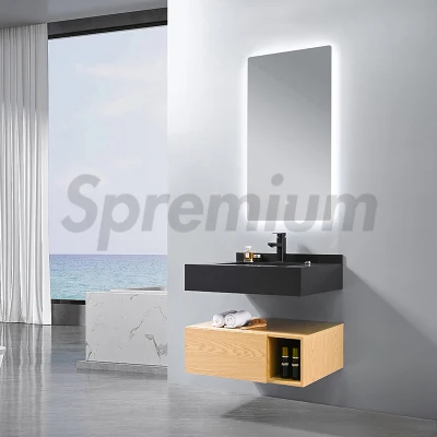 European Modern Minimalist Wooden Panel Bathroom Vanity Wall Cabinets Furniture with Drawer and Mirror
