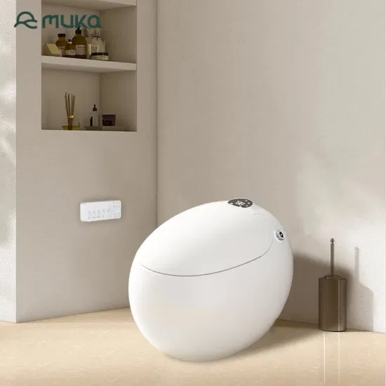 White Egg Shaped Round Smart Toilet with LED Panel